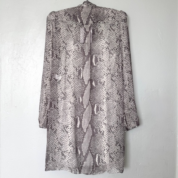 DVF Jezebel Python Grey Print Tie Neck Long Sleeve Shift Mini Dress Size 6 - Picture 3 of 14